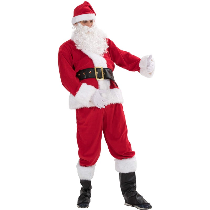 EraSpooky Men Christmas Holiday Deluxe Adult Santa Claus Costume Suit 7pcs (Plus Size) - Image 2
